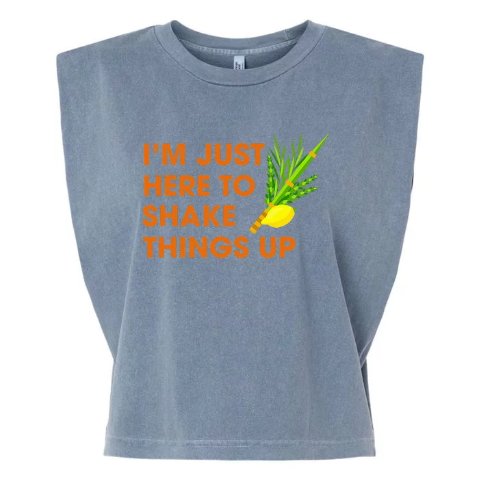 Here To Shake Things Up Lulav Etrog Sukkot Jewish Holiday Garment-Dyed Women's Muscle Tee