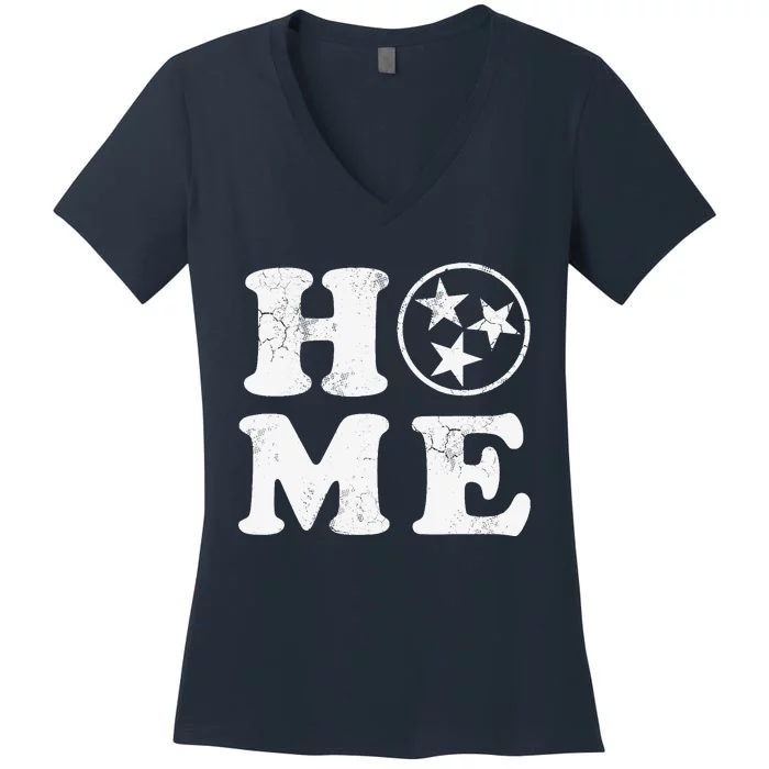 Home Tennessee State Flag Family Vintage Distressed Orange Women's V-Neck T-Shirt