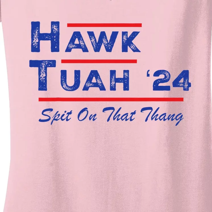 Hawk Tuah Spit Funny Humor Saying Women's V-Neck T-Shirt