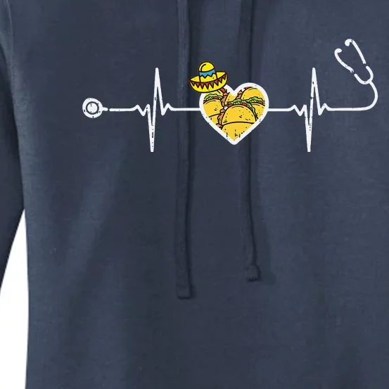 Heartbeat Taco Sombrero Stethoscope Cinco De Mayo Nurse Women's Pullover Hoodie