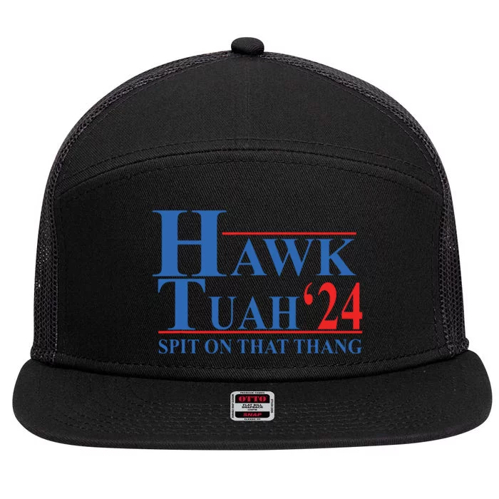 Hawk Tuah Spit On That Thang Funny 7 Panel Mesh Trucker Snapback Hat