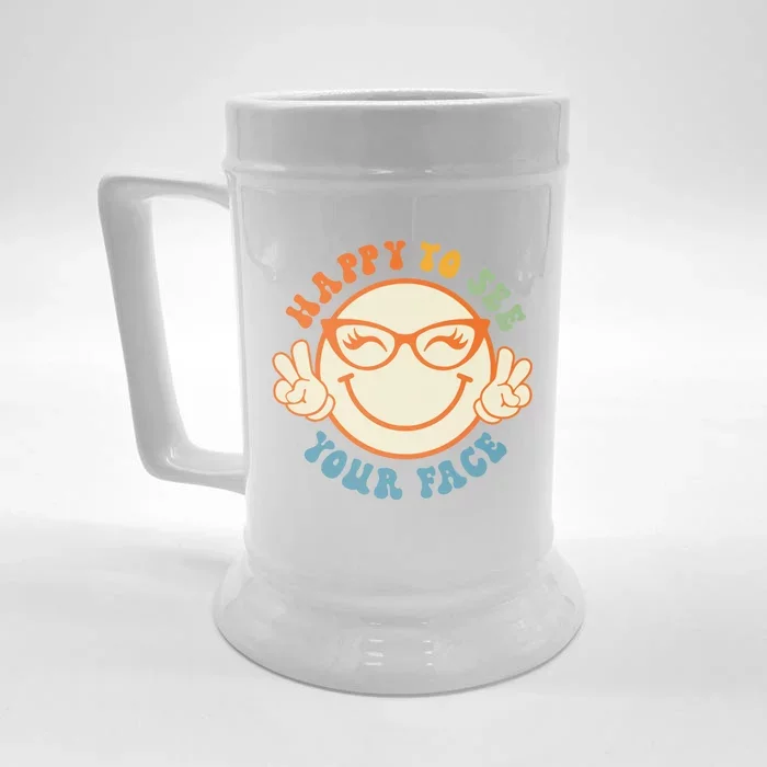 Happy To See Your Face Retro Groovy Back To School Teacher. Front & Back Beer Stein