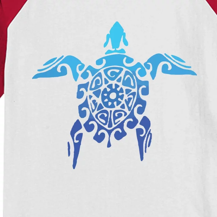 Hawaiian Tribal Sea Turtle Polynesian Tattoo Style Vacation Kids Colorblock Raglan Jersey