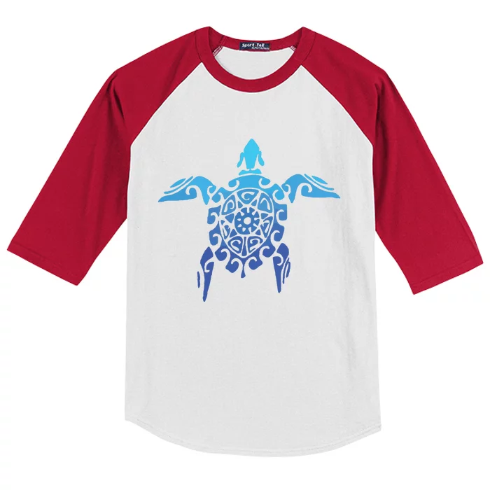 Hawaiian Tribal Sea Turtle Polynesian Tattoo Style Vacation Kids Colorblock Raglan Jersey