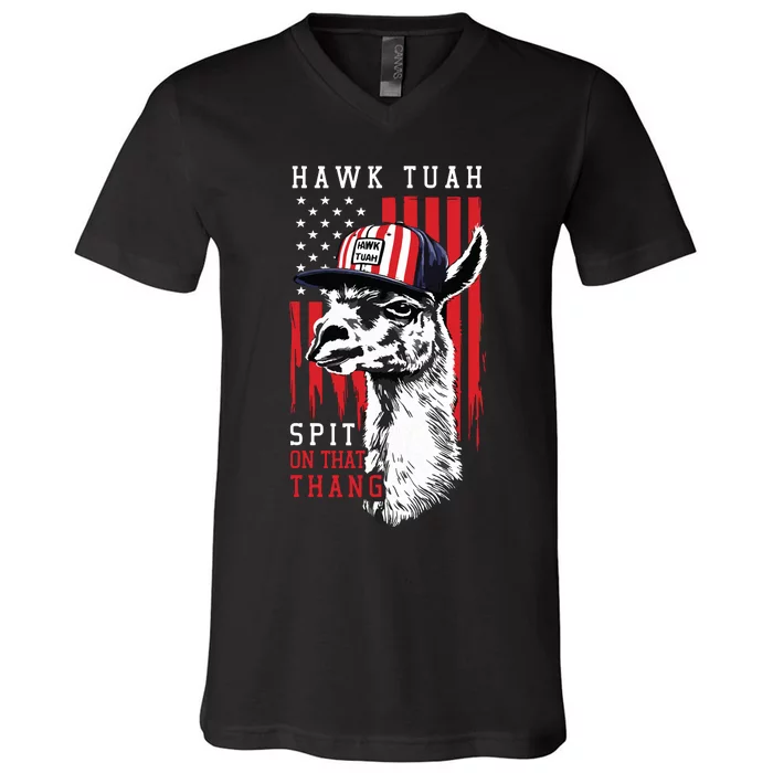 Hawk Tush Spit On That Thing Funny Llama July 4th V-Neck T-Shirt