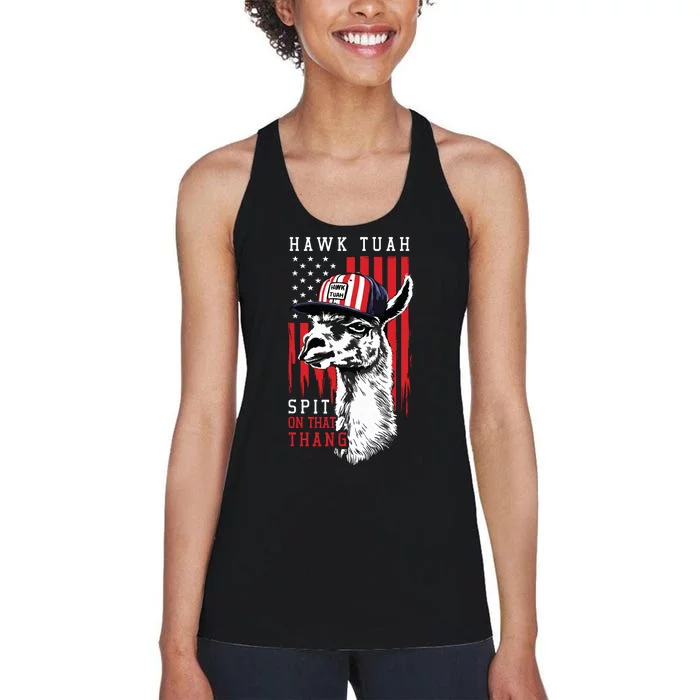 Hawk Tush Spit On That Thing Funny Llama July 4th Women's Racerback Tank