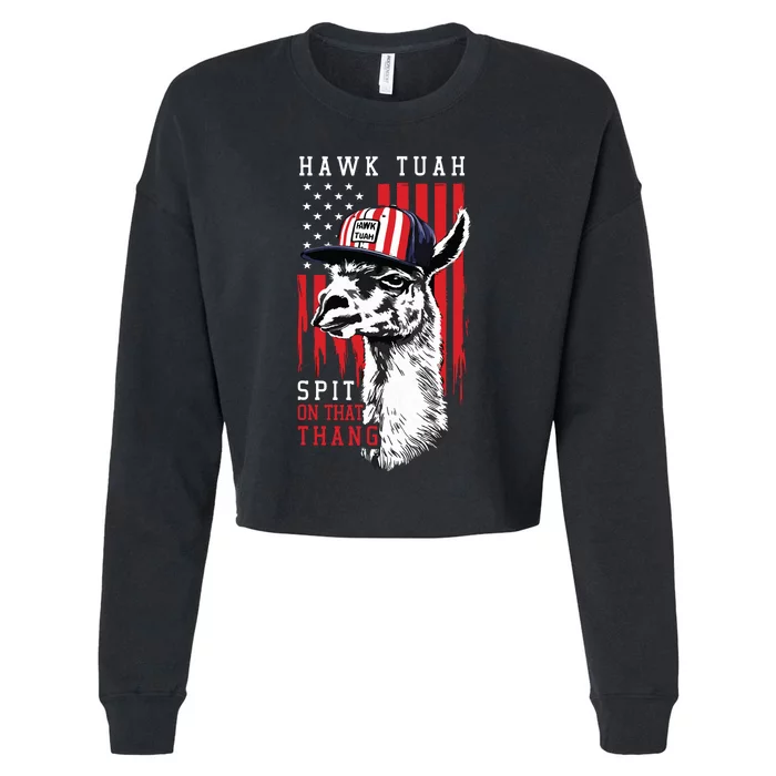 Hawk Tush Spit On That Thing Funny Llama July 4th Cropped Pullover Crew