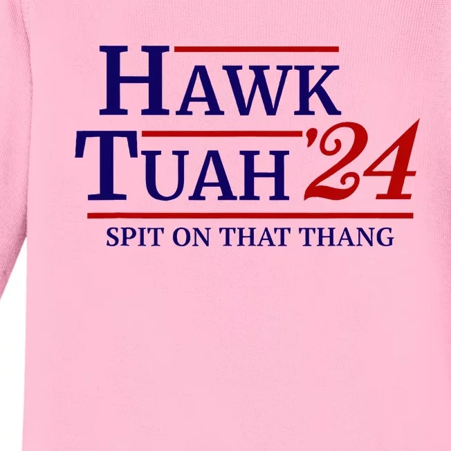 Hawk Tuah Spit On That Thang Retro Us Election Baby Long Sleeve Bodysuit