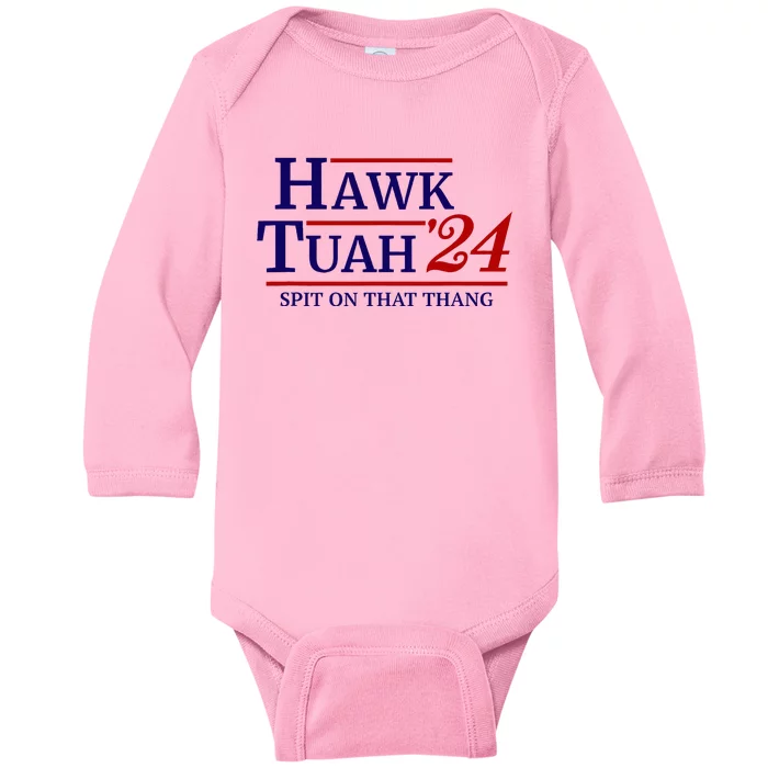 Hawk Tuah Spit On That Thang Retro Us Election Baby Long Sleeve Bodysuit