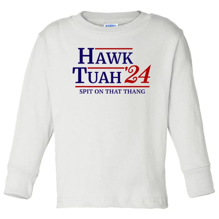 Hawk Tuah Spit On That Thang Retro Us Election Toddler Long Sleeve Shirt