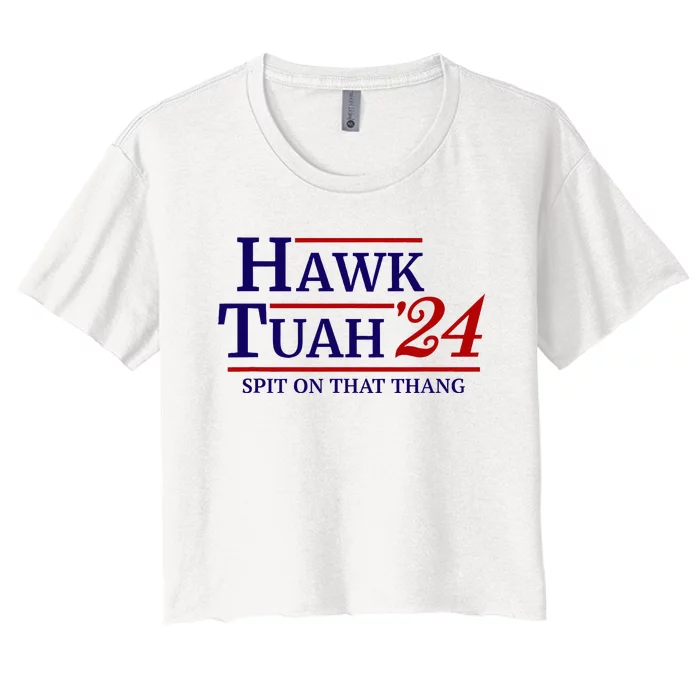 Hawk Tuah Spit On That Thang Retro Us Election Women's Crop Top Tee