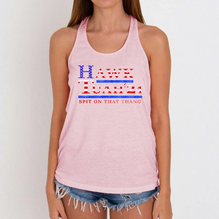 Hawk Tush Spit On That Thing Presidential Candidate Parody Gift Women's Knotted Racerback Tank