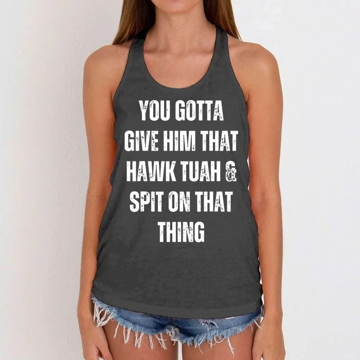 Hawk Tuah Spit On That Thing Women's Knotted Racerback Tank