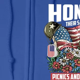 Honor Their Sacrifice With Picnic And Pride Memorial Day Usa Gift Full Zip Hoodie