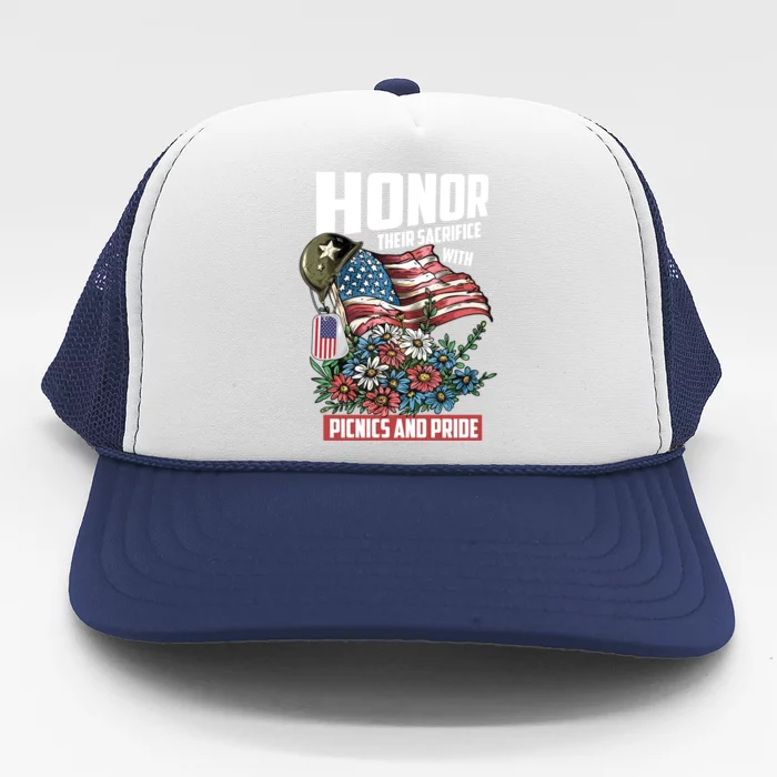 Honor Their Sacrifice With Picnic And Pride Memorial Day Usa Gift Trucker Hat