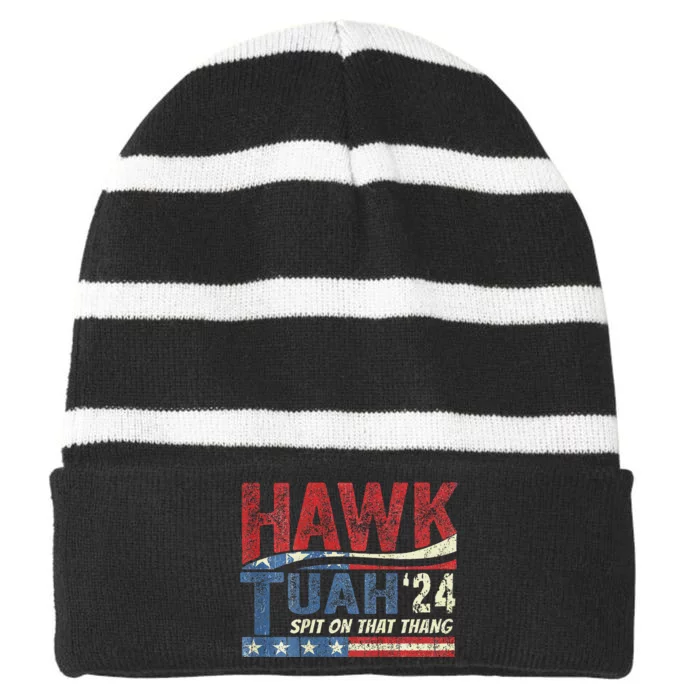 Hawk Tush Spit Viral Election Parody Humor Striped Beanie with Solid Band