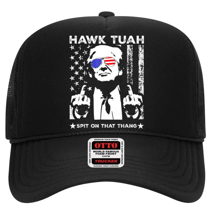 Hawk Tuah Spit On That Thang Viral Election Parody High Crown Mesh Trucker Hat