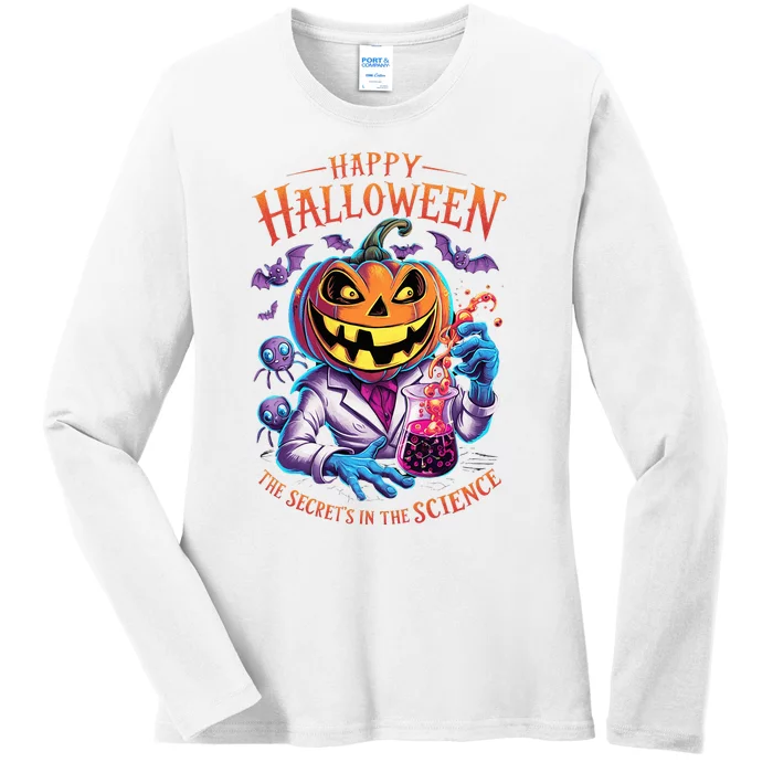 Halloween The Secret’S In The Science Teacher Scientist Fun Ladies Long Sleeve Shirt