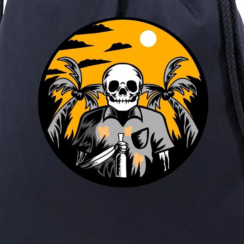 Hawaiian Tropical Skull Skelton Scary Knife Drawstring Bag