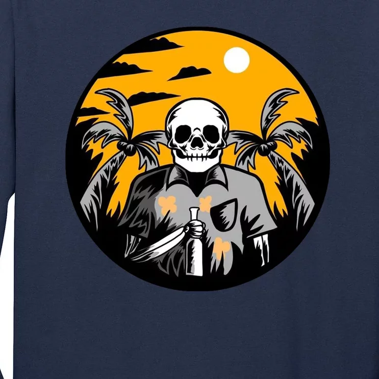 Hawaiian Tropical Skull Skelton Scary Knife Tall Long Sleeve T-Shirt