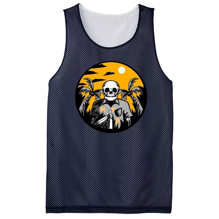 Hawaiian Tropical Skull Skelton Scary Knife Mesh Reversible Basketball Jersey Tank