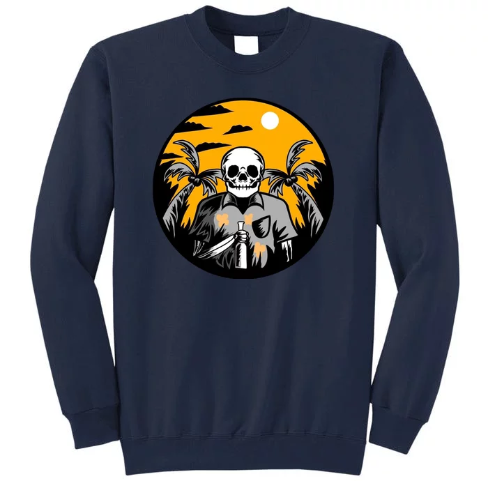 Hawaiian Tropical Skull Skelton Scary Knife Tall Sweatshirt