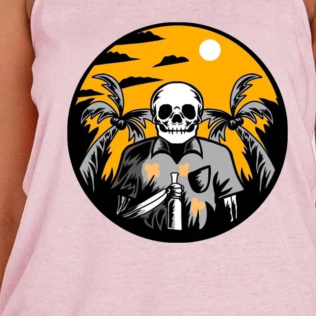 Hawaiian Tropical Skull Skelton Scary Knife Women's Knotted Racerback Tank