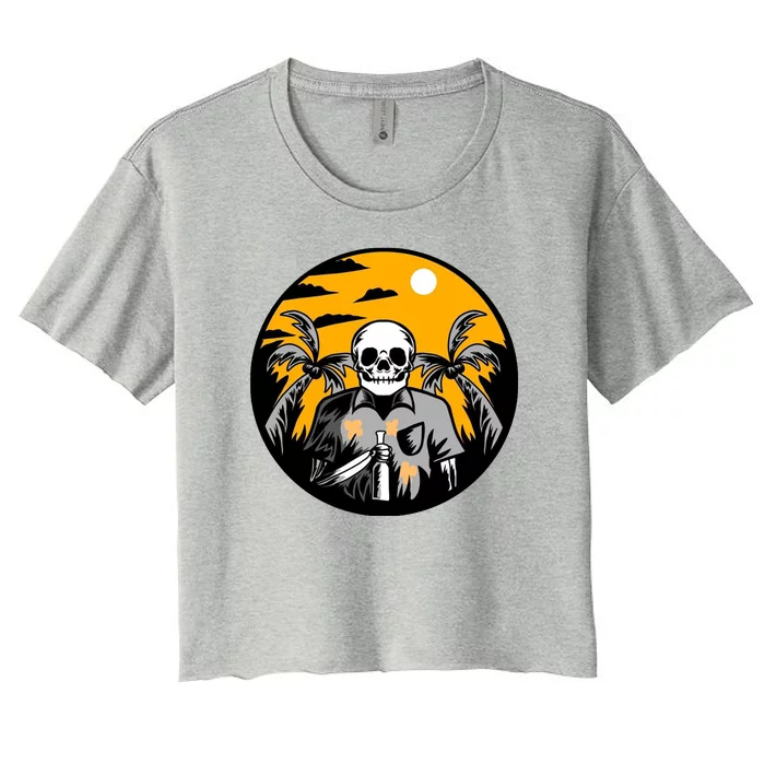 Hawaiian Tropical Skull Skelton Scary Knife Women's Crop Top Tee