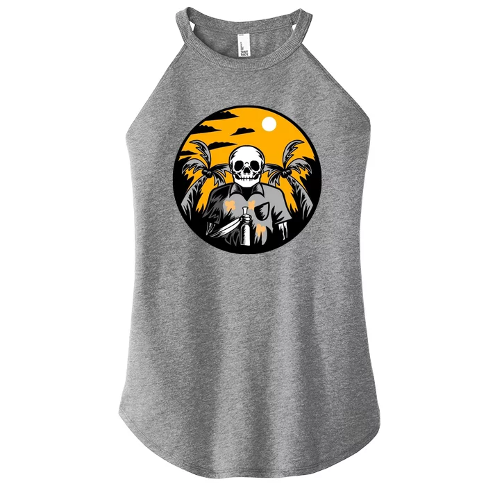 Hawaiian Tropical Skull Skelton Scary Knife Women’s Perfect Tri Rocker Tank