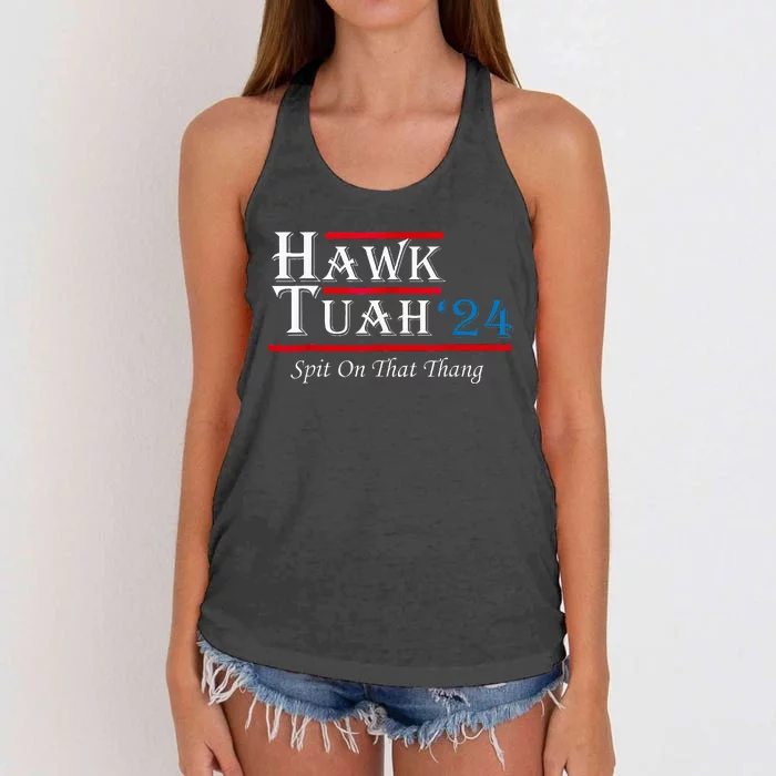 Hawk Tush Spit On That Thing Presidential Candidate Parody Women's Knotted Racerback Tank