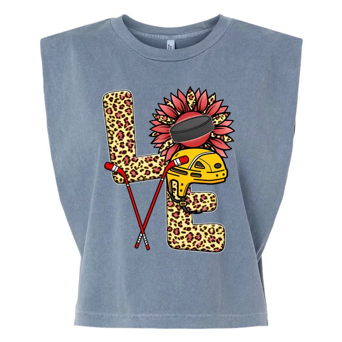 Hockey T Shirts Love Leopard Sunflower Graphic Plus Size Garment-Dyed Women's Muscle Tee