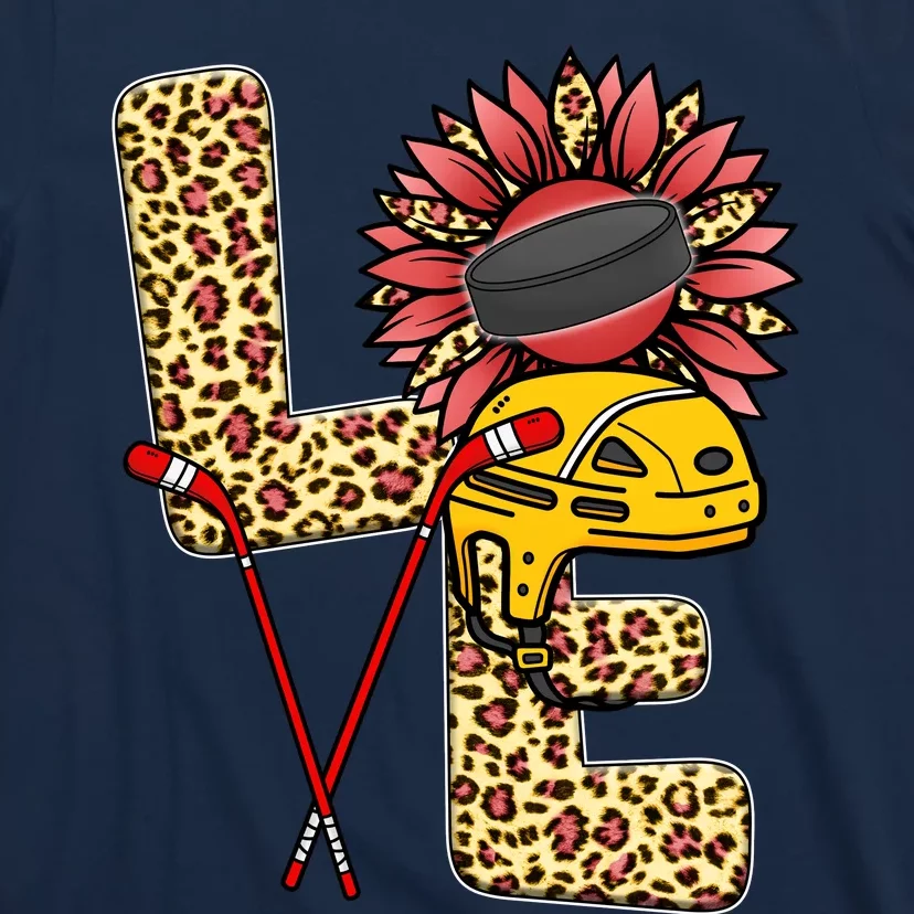 Hockey T Shirts Love Leopard Sunflower Graphic Plus Size T-Shirt