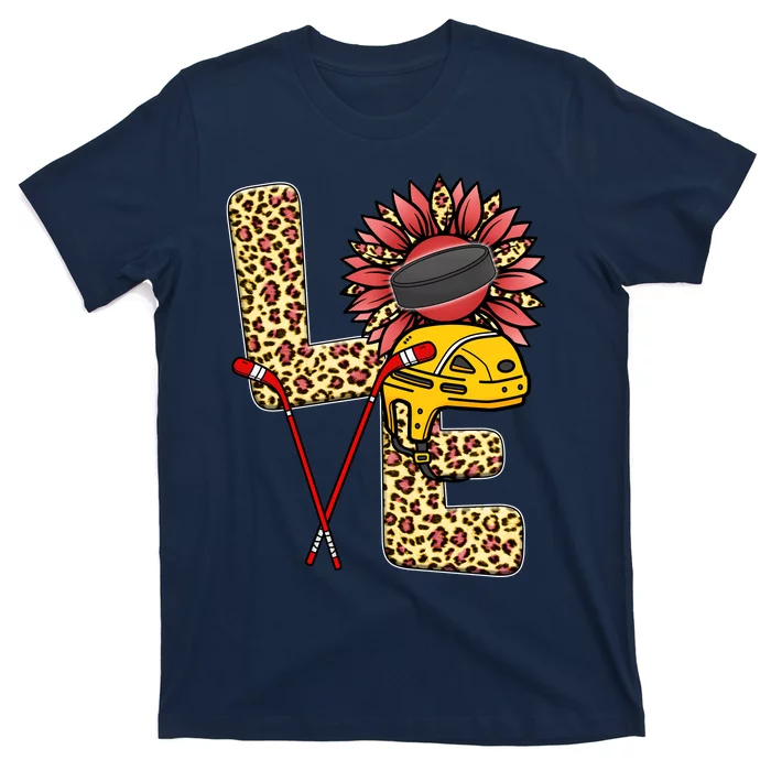 Hockey T Shirts Love Leopard Sunflower Graphic Plus Size T-Shirt