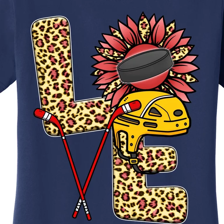 Hockey T Shirts Love Leopard Sunflower Graphic Plus Size Women's T-Shirt