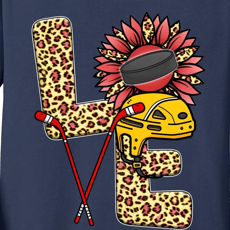 Hockey T Shirts Love Leopard Sunflower Graphic Plus Size Kids Long Sleeve Shirt