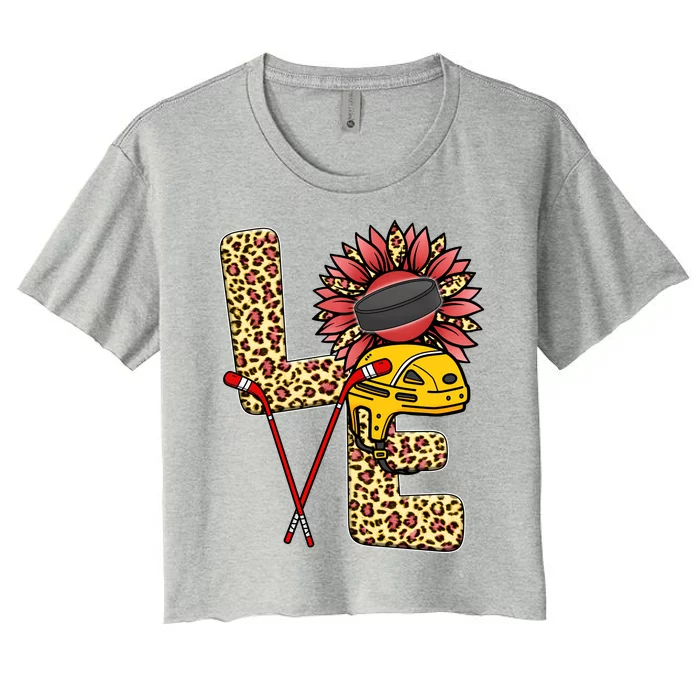 Hockey T Shirts Love Leopard Sunflower Graphic Plus Size Women's Crop Top Tee