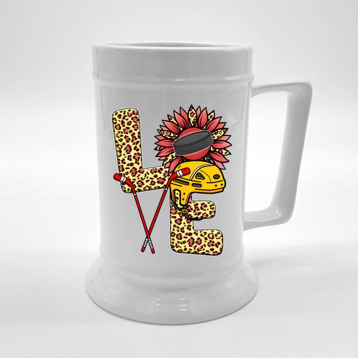 Hockey T Shirts Love Leopard Sunflower Graphic Plus Size Front & Back Beer Stein