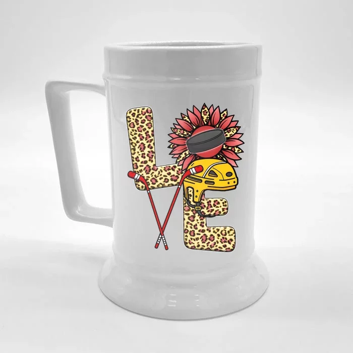 Hockey T Shirts Love Leopard Sunflower Graphic Plus Size Front & Back Beer Stein