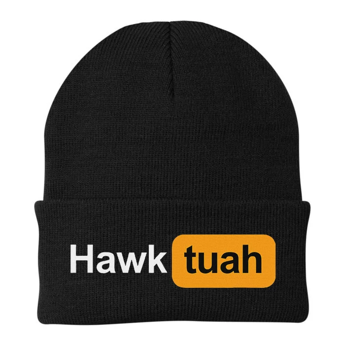 Hawk Tuah Spit On That Thang Funny Rave Festival Outfit Knit Cap Winter Beanie