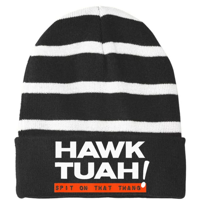 Hawk Tuah Spit On That That Thang Striped Beanie with Solid Band