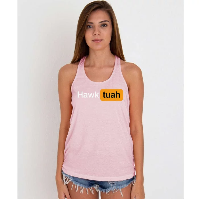 Hawk Tuah Spit On That Thang Funny Rave Festival Women's Knotted Racerback Tank