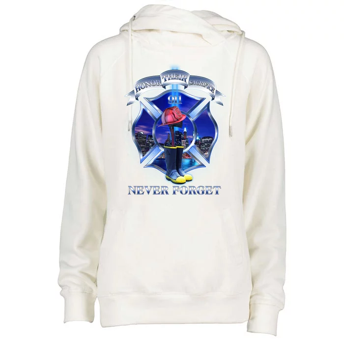 Honor Their Sacrifice Never Forget 911 September 11 Fire Fighters Heroes Womens Funnel Neck Pullover Hood