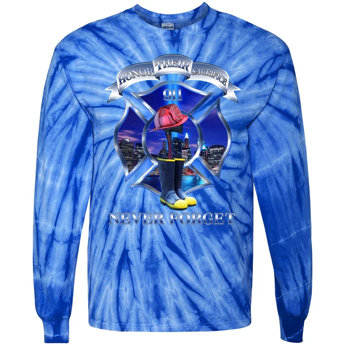 Honor Their Sacrifice Never Forget 911 September 11 Fire Fighters Heroes Tie-Dye Long Sleeve Shirt