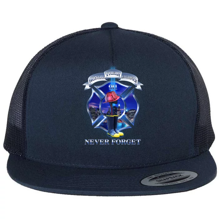 Honor Their Sacrifice Never Forget 911 September 11 Fire Fighters Heroes Flat Bill Trucker Hat