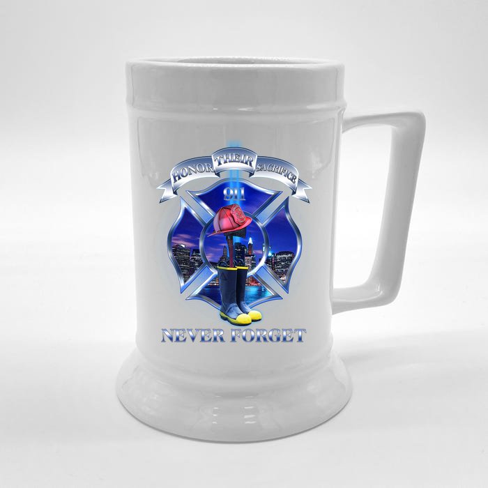 Honor Their Sacrifice Never Forget 911 September 11 Fire Fighters Heroes Front & Back Beer Stein