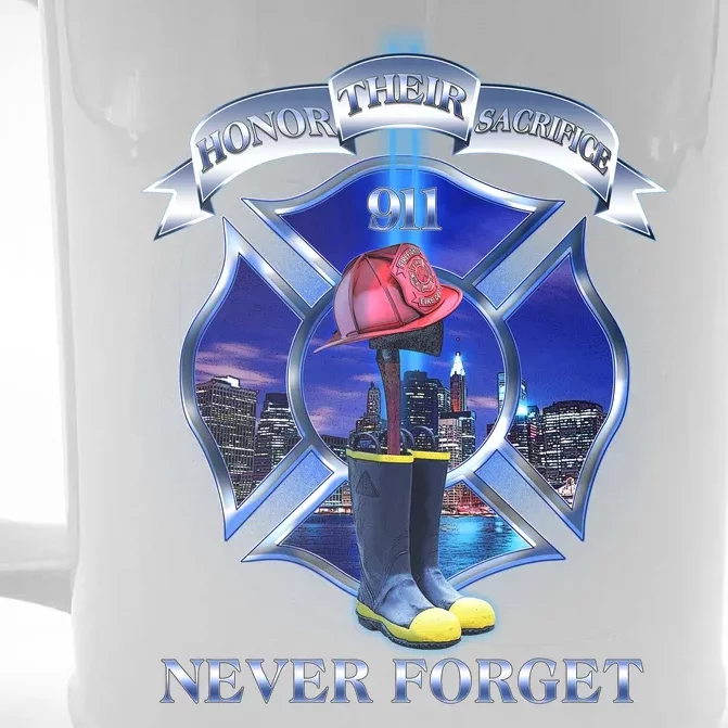 Honor Their Sacrifice Never Forget 911 September 11 Fire Fighters Heroes Front & Back Beer Stein