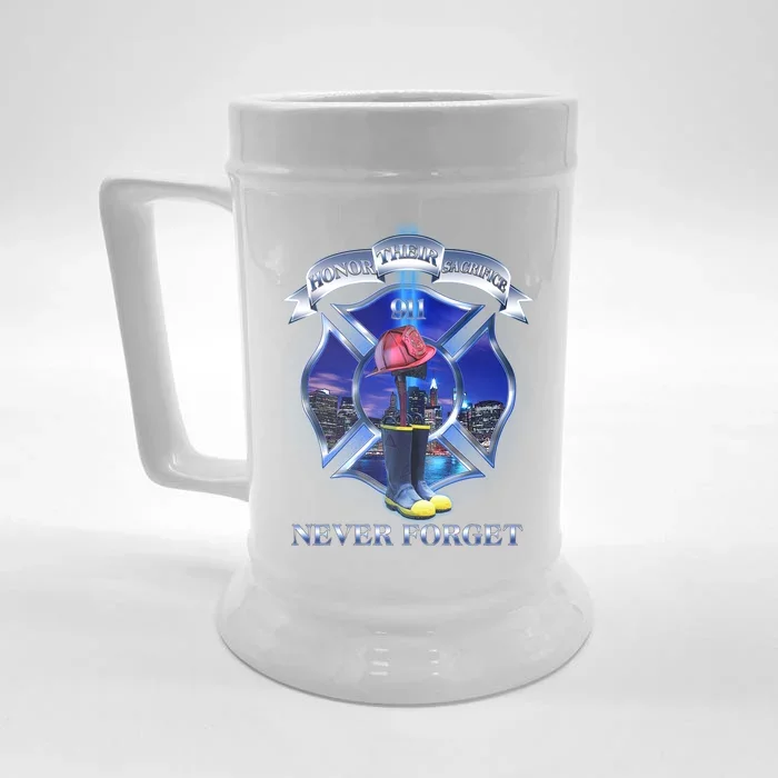 Honor Their Sacrifice Never Forget 911 September 11 Fire Fighters Heroes Front & Back Beer Stein