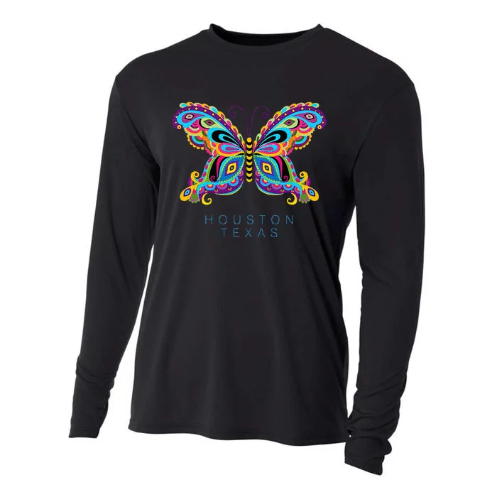 Houston Texas Souvenir Butterfly Graphic Cooling Performance Long Sleeve Crew