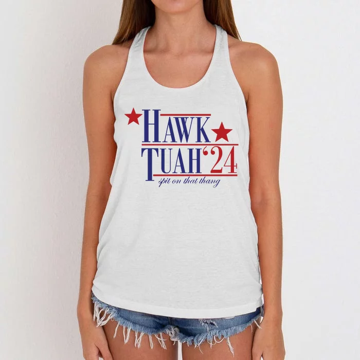 Hawk Tuah Spit On That Thang Funny Viral 24 Election Women's Knotted Racerback Tank