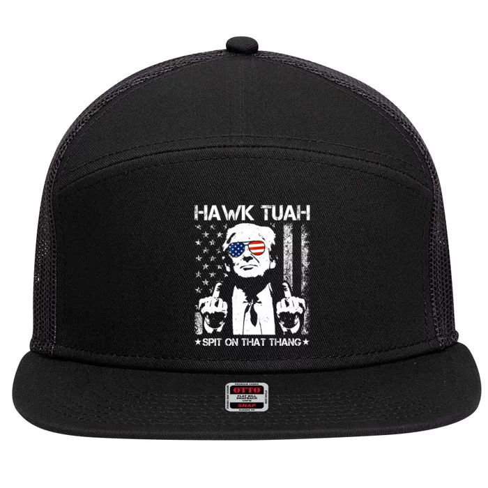 Hawk Tuah Spit On That Thang Trump 7 Panel Mesh Trucker Snapback Hat